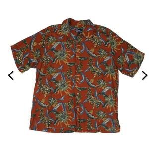 Reyn Spooner Button Short Sleeve Shirt Made Hawaii Large Orange Hawaiian
